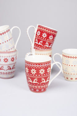 Carraig Donn Christmas Fairisle 6 Mugs in Hat Box