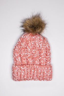 Carraig Donn Chunky Knit Hat with Bobble in Multi Tone Pink