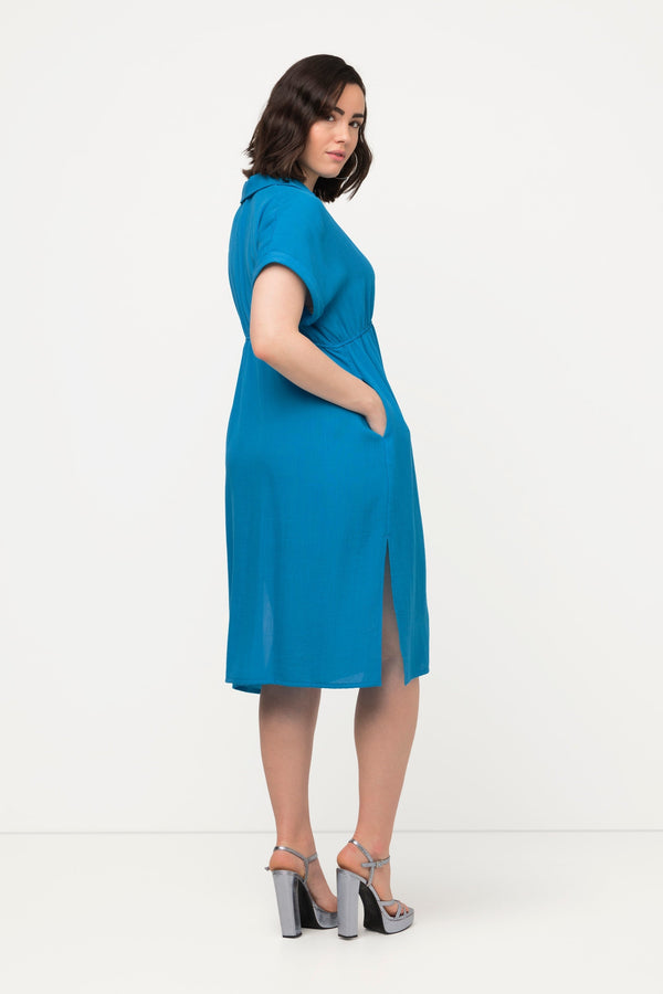 Collar Knee Length Dress in Blue - Ulla Popken | Carraig Donn