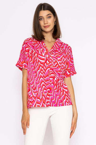 Carraig Donn Collar Shirt in Pink Geo Print