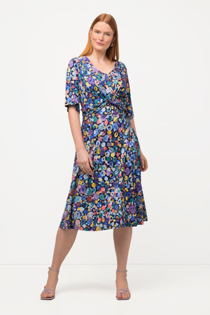 Colorful Dot Print Short Sleeve Midi Dress