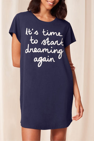 Cotton Printed Nightdress in Navy