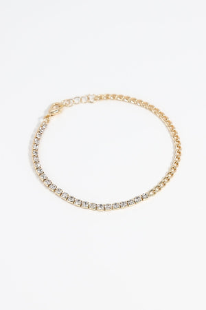 Curb and Diamante Bracelet in Gold