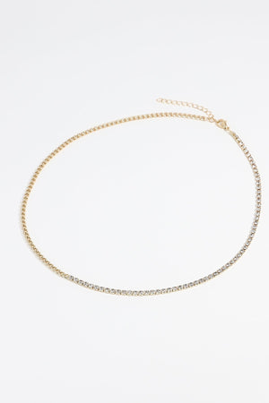 Curb and Diamante Necklace in Gold