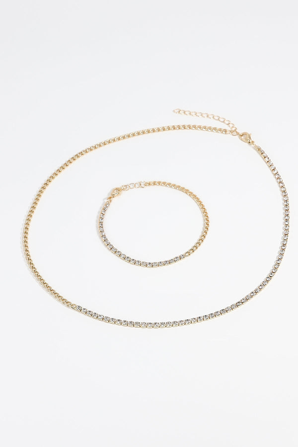 Carraig Donn Curb and Diamante Necklace in Gold