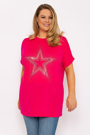 Curve - Diamante Star Oversized Top in Pink