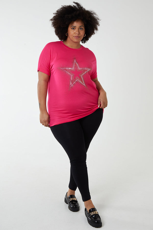 Carraig Donn Curve - Diamante Star Oversized Top in Pink