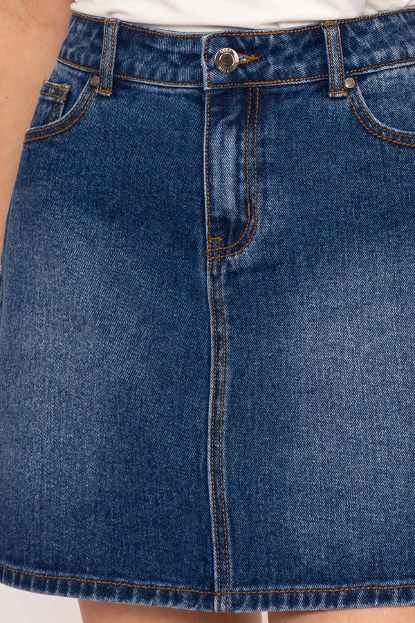 Denim Skirt in Indigo Skirts Carraig Donn - Main Image