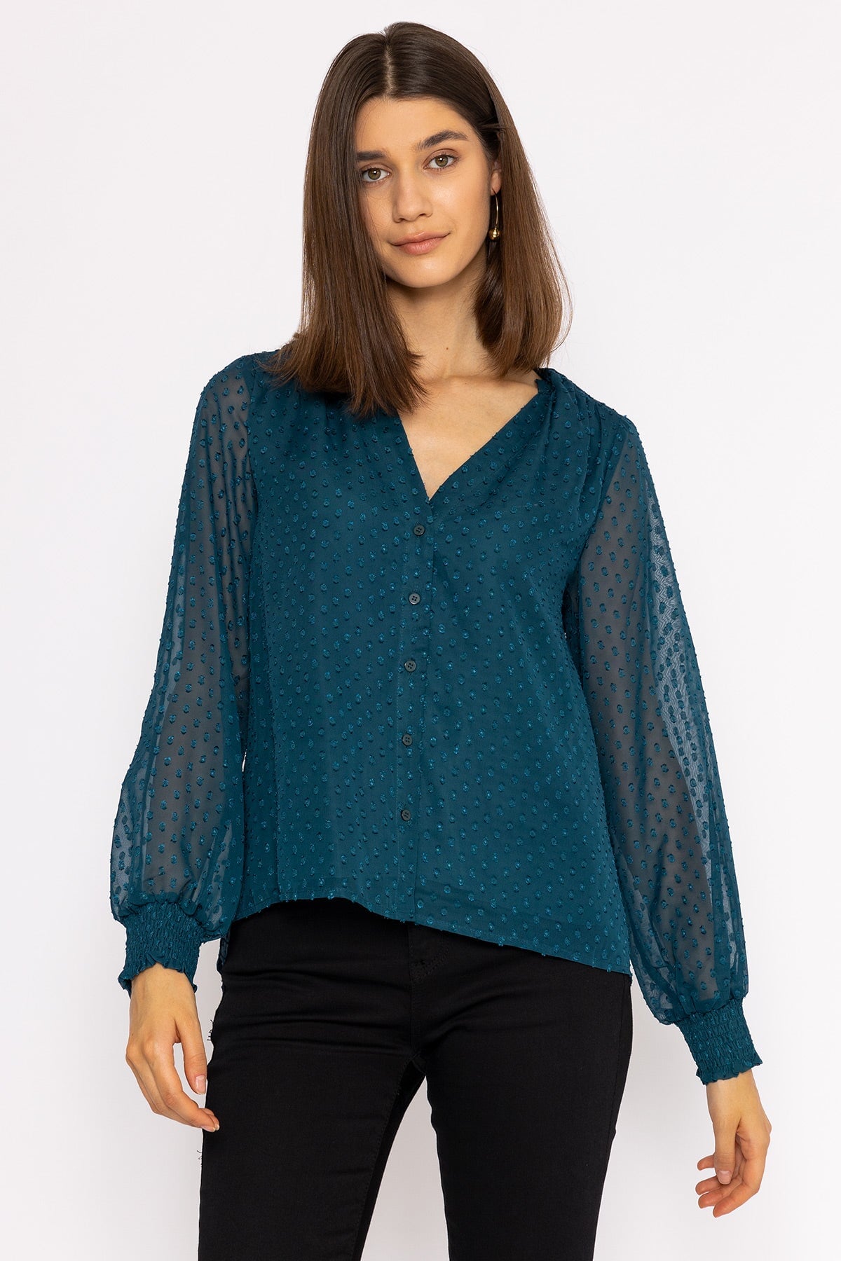 Dobby Texture Blouse in Teal - Top in Teal | Carraig Donn