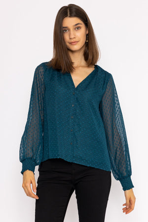 Dobby Texture Blouse in Teal