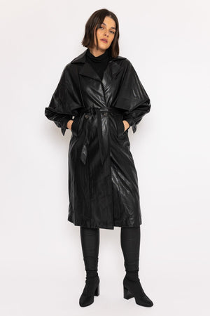 Faux Leather Trench in Black