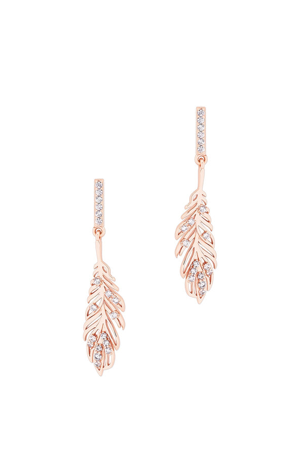 Carraig Donn Feather Drop Earrings In Rose Gold