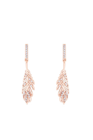 Carraig Donn Feather Drop Earrings In Rose Gold