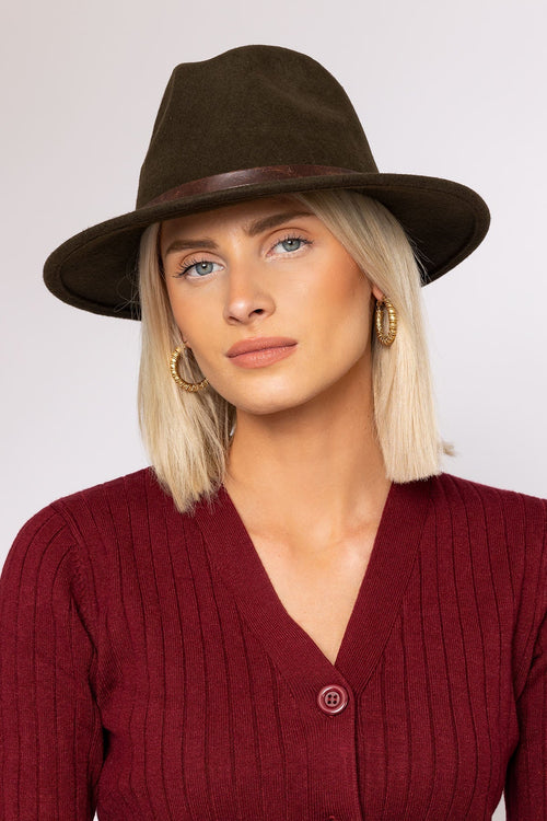 Khaki Wool Fedora Hat