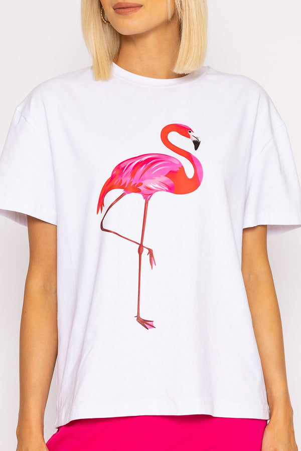 Carraig Donn Flamingo Printed T-Shirt in White