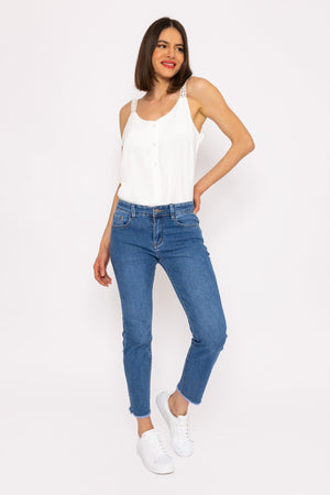 Carraig Donn Frayed Hem Jeans in Denim