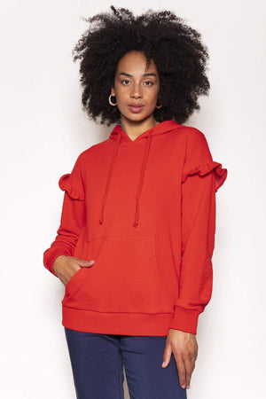 Frill Sleeve Hoody in Red