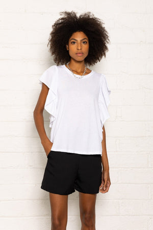 Frill Sleeve T-Shirt in White
