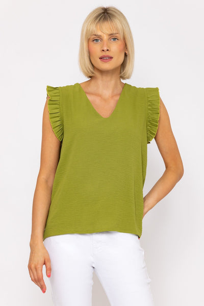 Carraig Donn Frill Sleeve Top in Olive