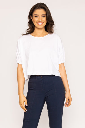 Gathered Cuff Top in White