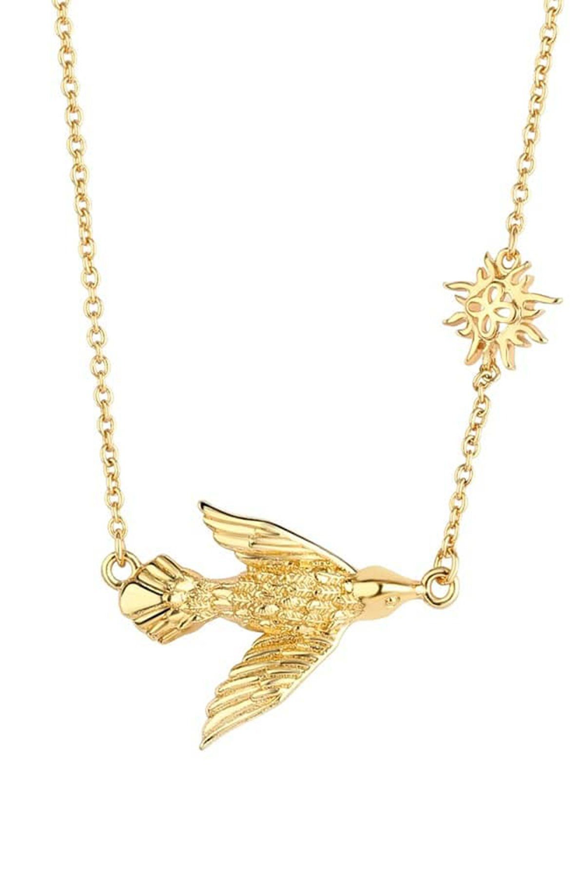 14k Solid Yellow Gold Simple Bird Pendant Necklace Fine Handmade Jewelry |  jewel-square