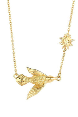 Carraig Donn Gold Plated Necklace with Bird and Sun Charm