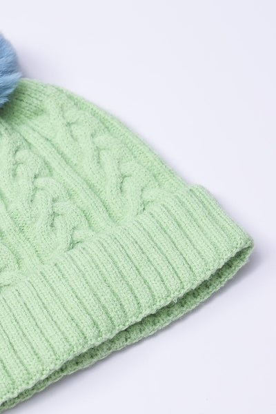 Carraig Donn Green Cable Beanie with Contrast Pom