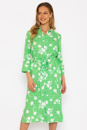 Green Printed Viscose Shirt Dress