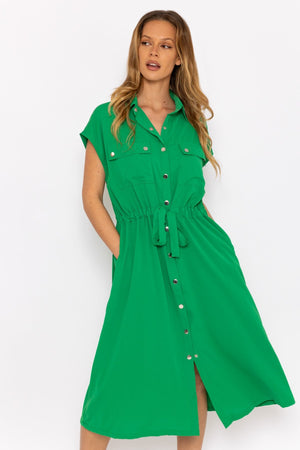 Green Utility Shirt Dress