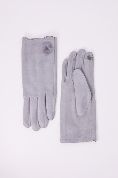 Carraig Donn Grey Gloves with Pom Trim