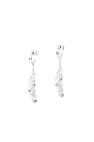 Carraig Donn Hoop Earrings With Feathers in Silver