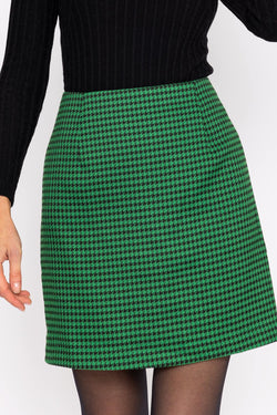 Carraig Donn Houndstooth Mini Skirt in Green