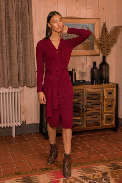 Carraig Donn Knitted Dress in Burgundy