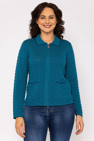 Knitted Zip Jacket in Teal