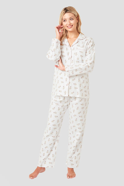 Carraig Donn Ladies Cotton Pyjama Set in Beige Cheetah Print