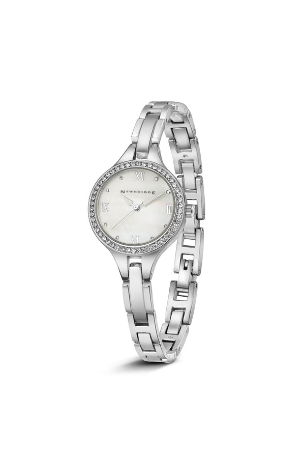 Carraig Donn Ladies Silver Plated Round Watch with Clear Stones