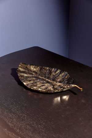 Large Antique Brass Leaf Platter