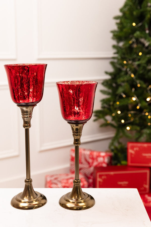 Carraig Donn Large Red Glass Christmas Candle Holder