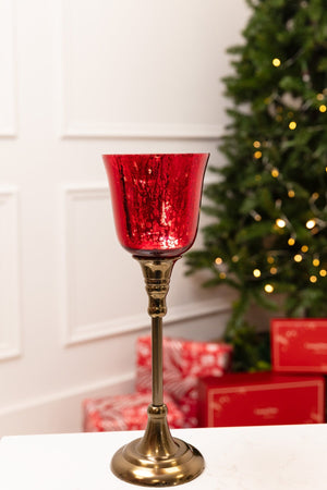 Large Red Glass Christmas Candle Holder