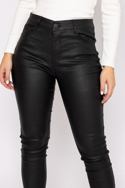 Carraig Donn Leather Look Jeans in Black
