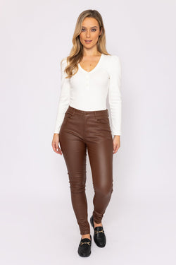 Carraig Donn Leather Look Jeans in Brown