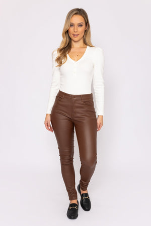 Carraig Donn Leather Look Jeans in Brown