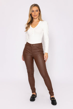 Carraig Donn Leather Look Jeans in Brown