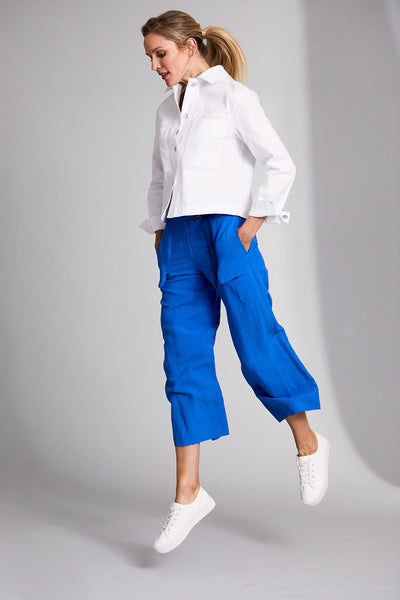 Carraig Donn Linen Side Belt Trouser in Cobalt