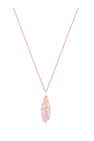 Long Feather Pendant With Clear Stones