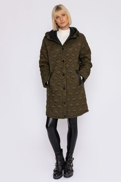 Carraig Donn Long Quilted Jacket in Khaki
