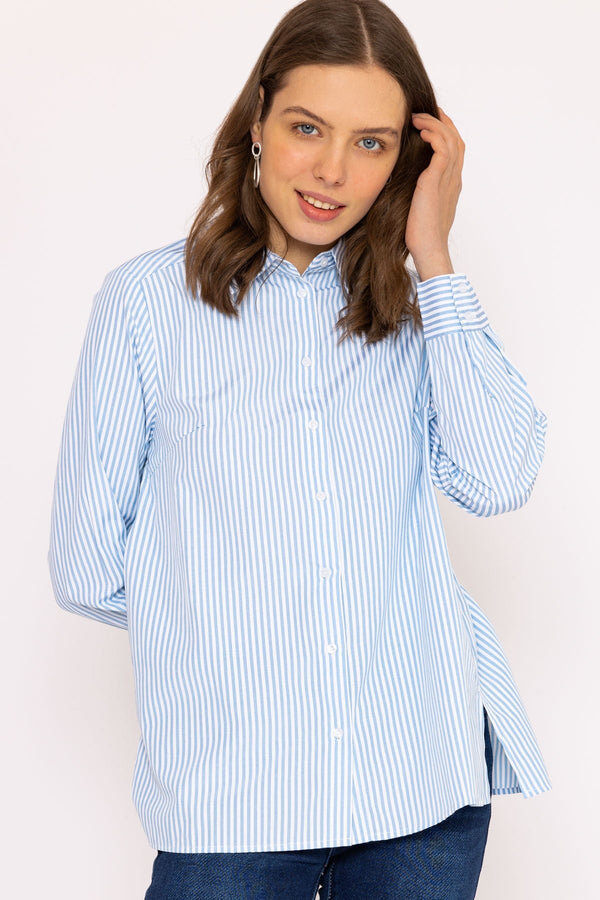 Carraig Donn Longline Stripe Shirt in Blue