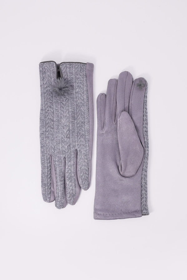Carraig Donn Lurex Thread Pom Gloves in Grey