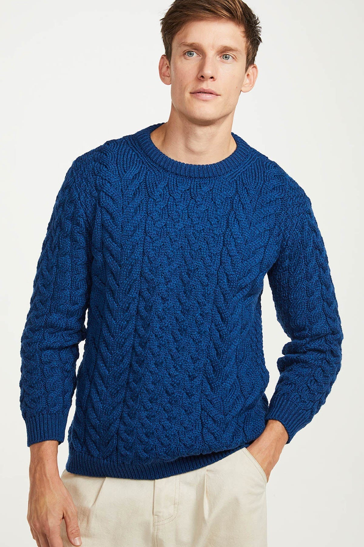 Men's Crew Neck Sweater in Blue - Aran Woolen Mills | Carraig Donn