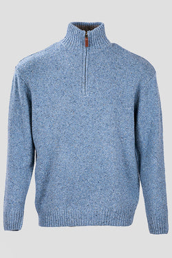 Carraig Donn Men's Donegal Blend V-Neck Zip Sweater in Blue